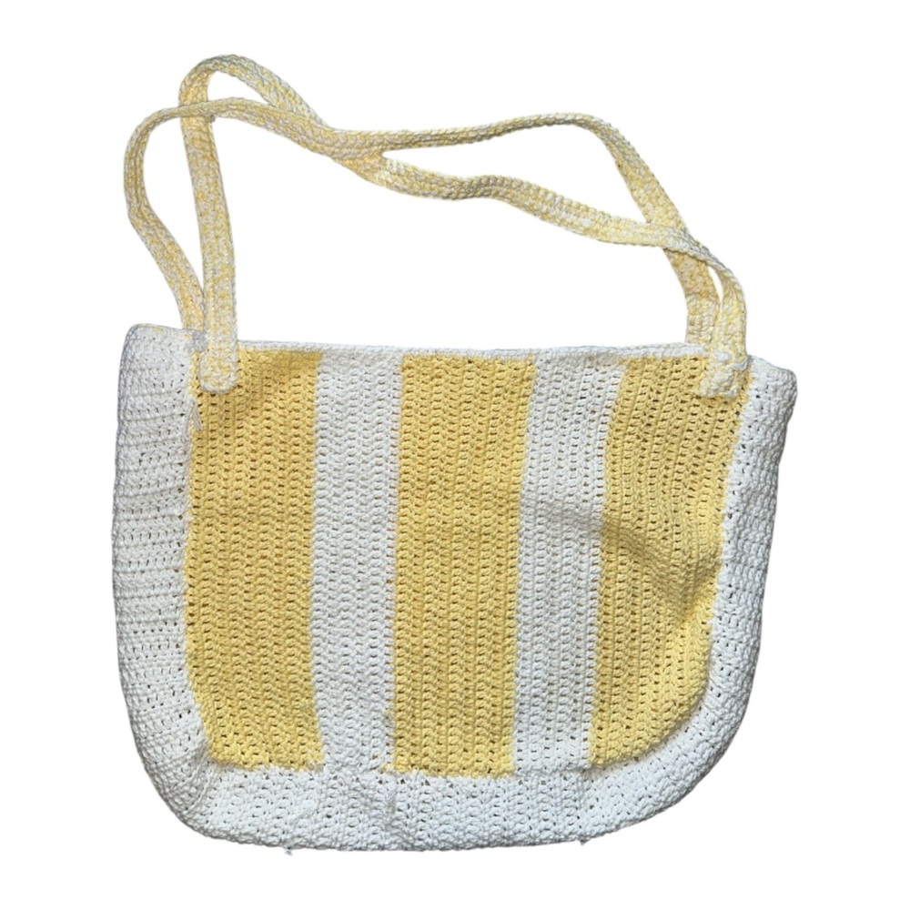 Stylish Yellow and White HAND KNIT Tote Bag